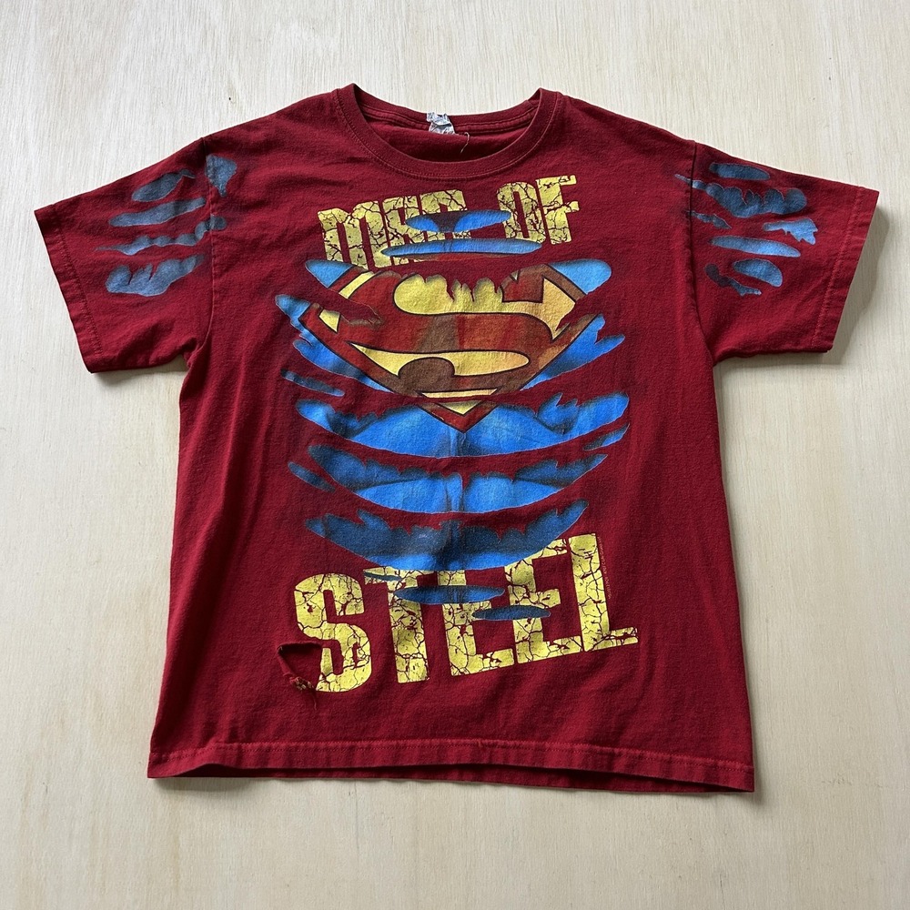 Superman Man Of Steel Shirt Youth 10-12 Red Yazbek Graphic Tee T-Shirt‎